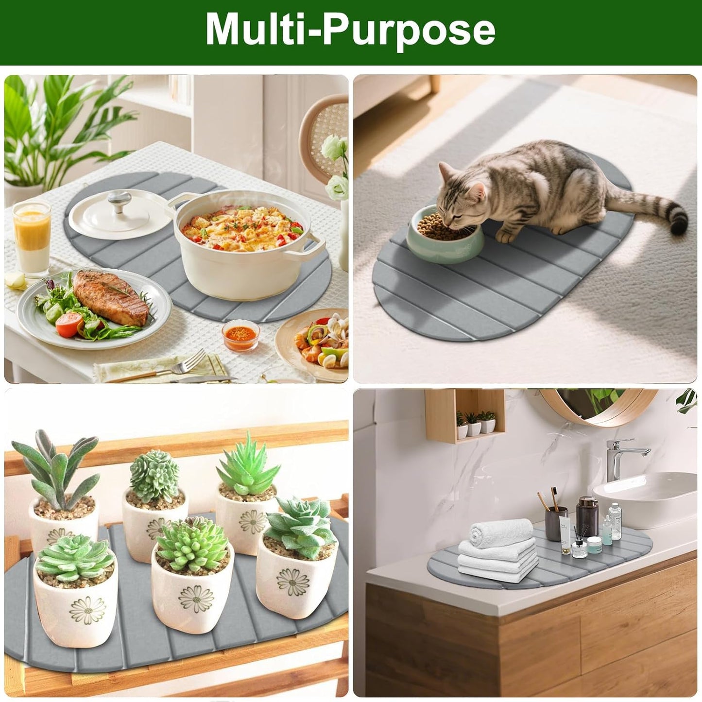 Stone Drying Mat for Kitchen Counter: 24"(L)×16"(W) Collapsible Stone Dish Drying Mat, Super Absorbent Diatomaceous Earth Pad for Dishes Bottles Cup Kitchen Bathroom Families Renters