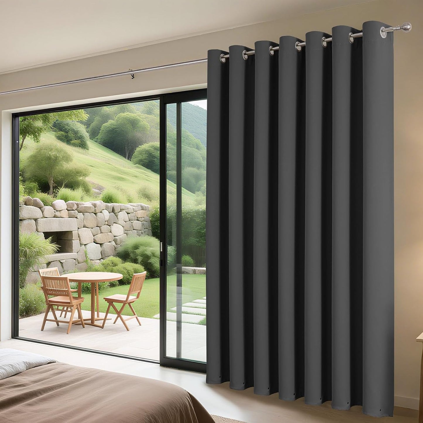 Joydeco Blackout Patio Sliding Door Curtains 90 Inches Long, Grommet Privacy Room Divider Curtains, Extra Wide Thermal Blackout Drapes for Bedroom Living Room (Grey, 70Wx90L, 1 Panel)