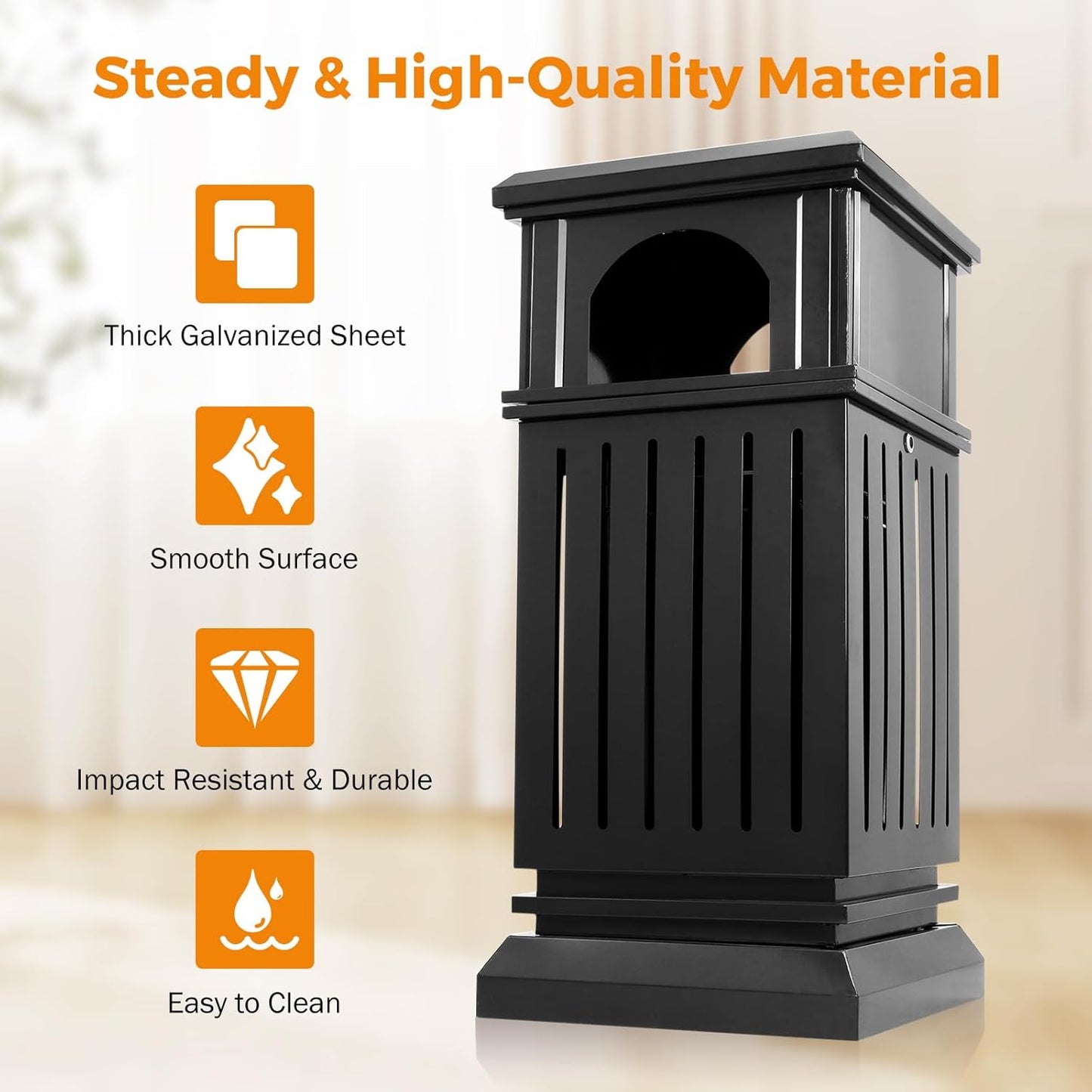 BEAMNOVA Black Trash Can Outdoor Top Tray Stainless Steel Commercial Garbage Enclosure with Locking Lid Heavy Duty Industrial Yard Garage Waste Container, 37.4 * 17.7 * 17.7in