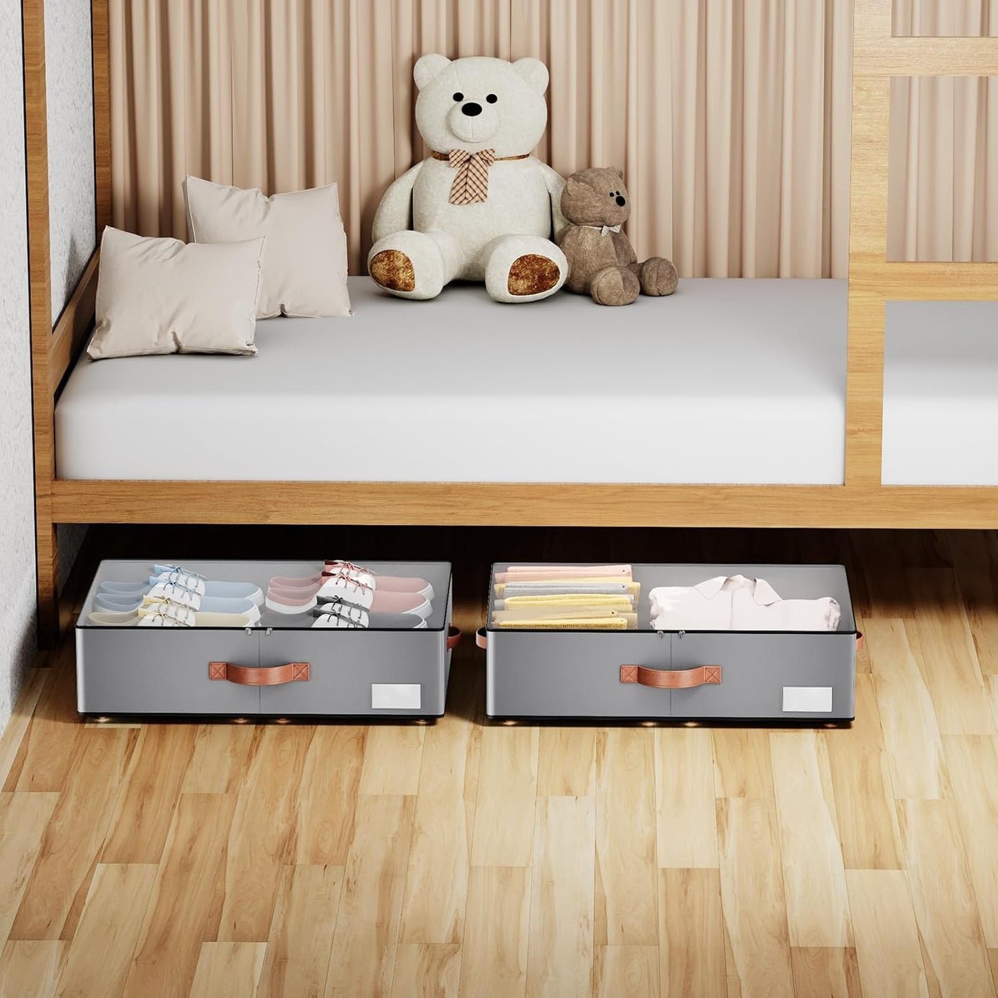 Under bed Storage With Wheels,Large Capacity 7.5 inches Height Storage Bins,Rolling Under bed Shoe Storage Containers,Under bed Storage Drawers for clothes & blankets