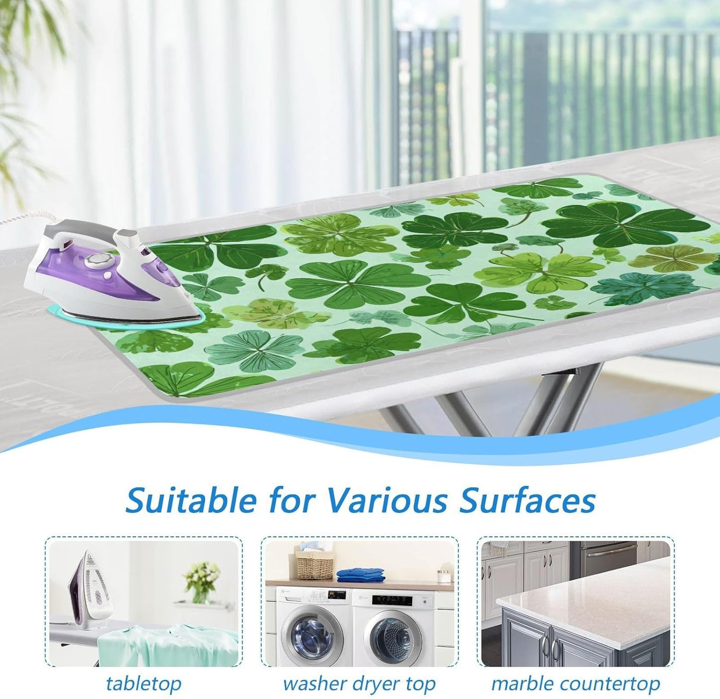 Ironing Mat Portable Ironing Pad Ironing Blanket for Table Top Heat Resistance Double-Side Using Travel Large 47.2 x 27.6 Inch Foldable Lightweight Green Nature St Patrick Clovers
