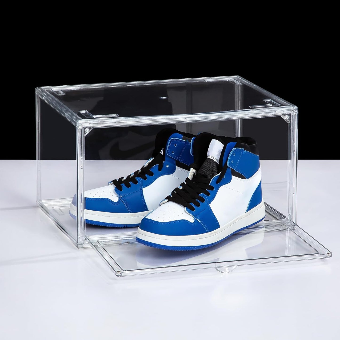 NYZE 12 Pack Acrylic Shoe Boxes Side Open, Clear Shoe Box Plastic Stackable, Shoe Storage Organizer with Magnetic Door, Shoe Display Shoe Containers with Lids Fits Up to Size 15