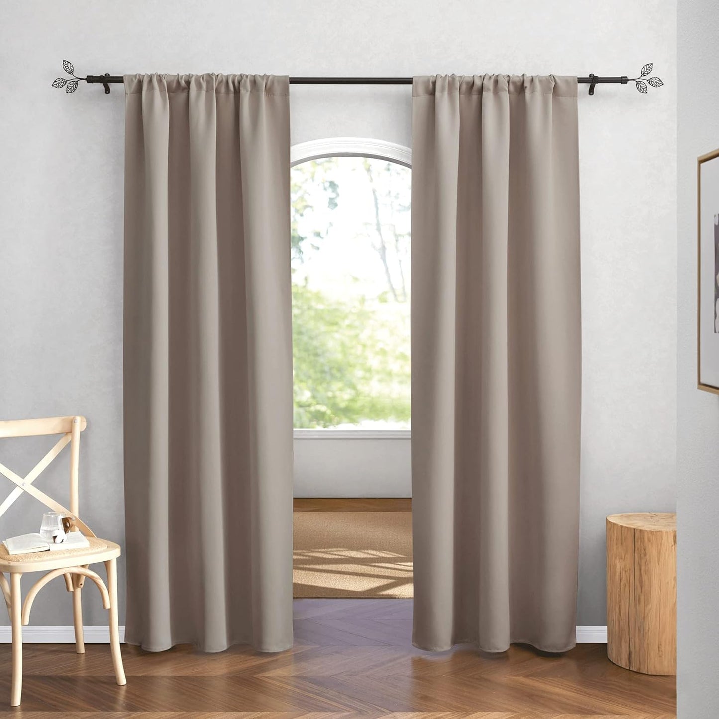 RYB HOME Room Darkening Curtains for Bedroom, Thermal Insulated Noise Reducing Window Drapes Farmhouse Decor for Living Room Kitchen, W42 x L84 inch, 2 Panels, Sand