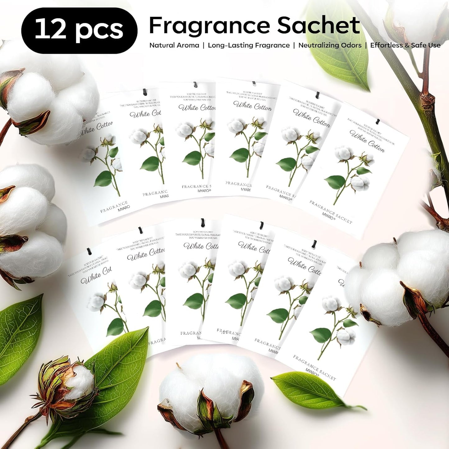 12 Packs Scent Sachets for Closet Clothes Storage - White Cotton Fragrance Long Lasting Home Air Freshener Odor Deodorizer