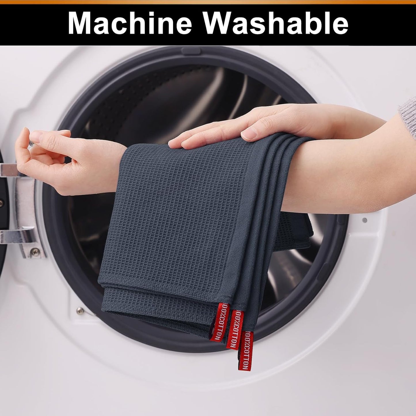 Homaxy 100% Cotton Waffle Weave Dish Cloths - 6 Pack Soft and Absorbent Dish Towels - 12 x 12 Inches Quick Dry Dish Rags - Dark Grey