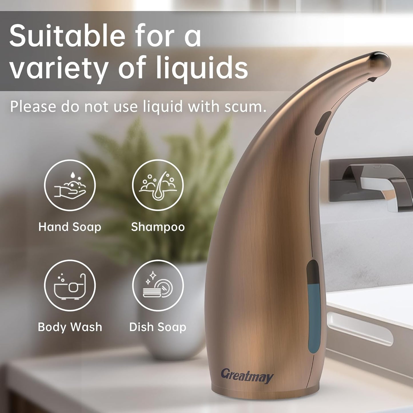 Adjustable Automatic Soap Dispenser Touchless, 4 Adjustable Levels Touchless Sensor Liquid Soap Pump Dispenser，300ml Rechargeable Magnetic Charging Hand Soap Dispenser for Kitchen，Bathroom