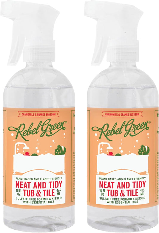 Rebel Green Neat and Tidy Tub & Tile Bathroom Cleaner Spray - Chamomile Orange Blossom Scent - Plant-Based Formula for Showers, Sinks, Tubs, Toilets, and Tile - 24 fl oz - 2 Pack