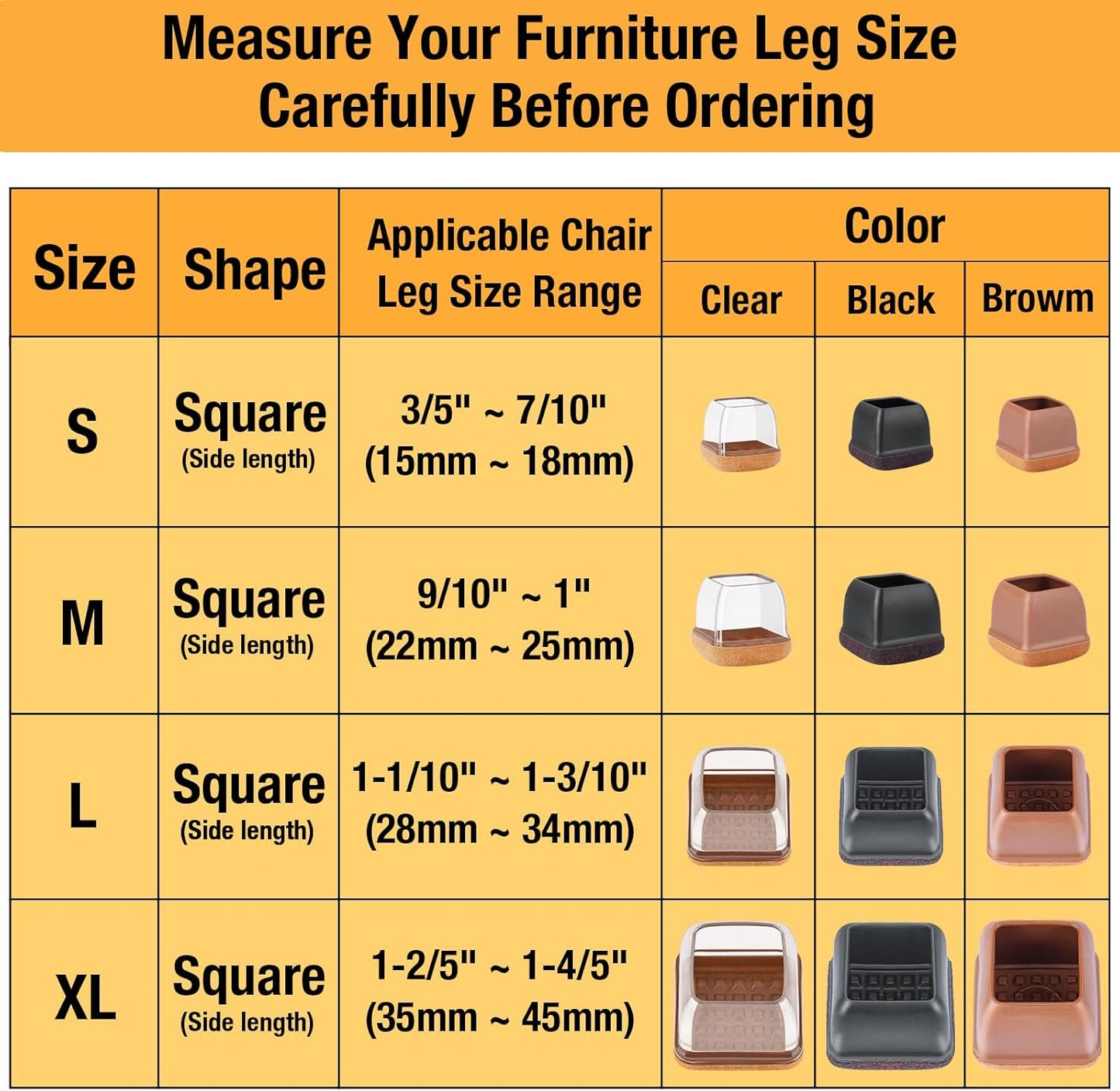 16 Pcs Extra Large Square Chair Leg Floor Protectors, Silicone Chair Leg Protectors for Hardwood Floors, High Elastic Chair Leg Caps, Protect Wooden Floors from Scratching (Fit: 1-2/5" - 1-4/5")