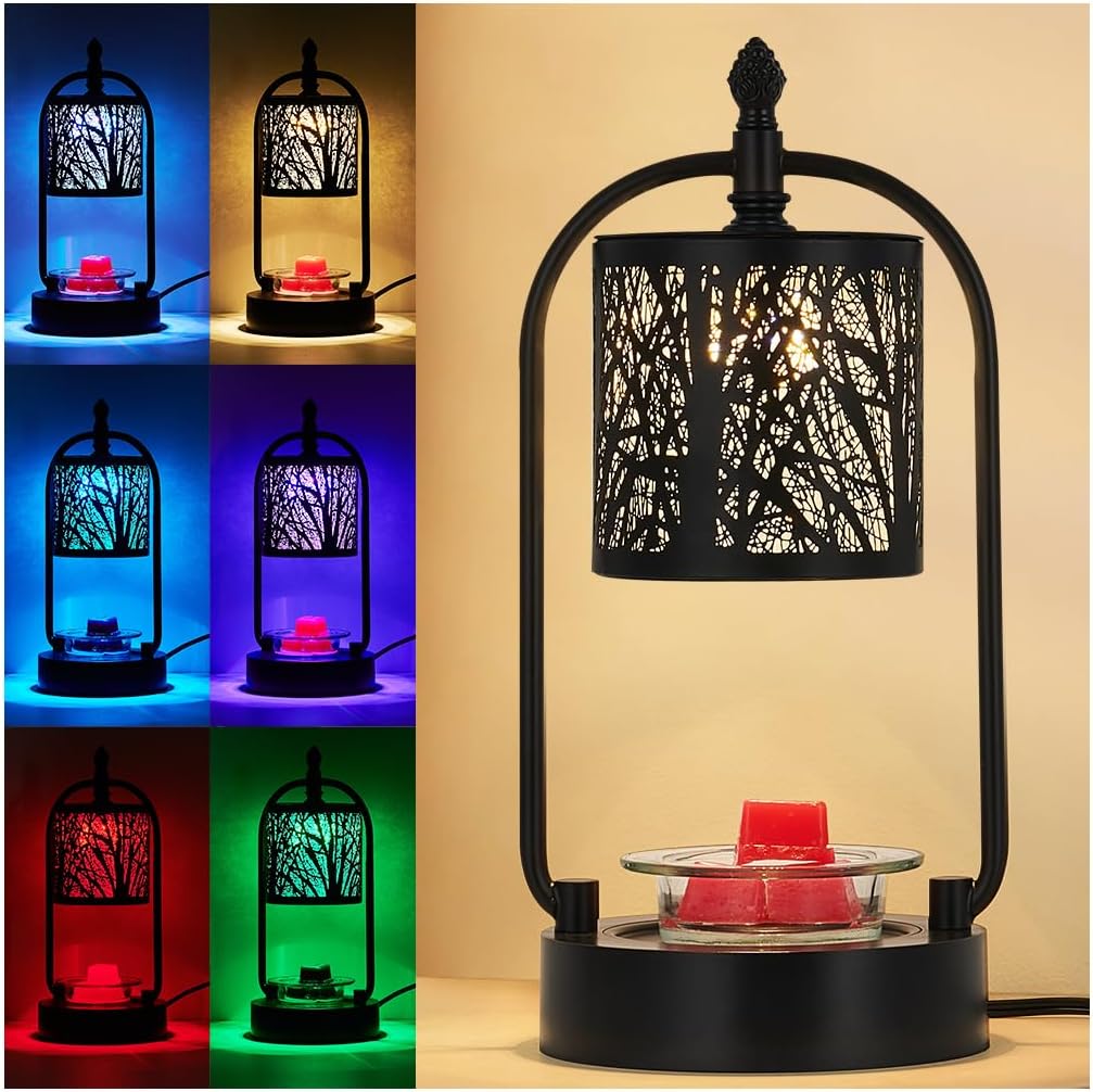 ﻿Tree Candle Warmer Lamp, LED Colors Changing Candle Warmer with ATimer, Bedroom Living Room Home Decor Wax Melting Warmer for Jar Candles (Double Pole -Black)