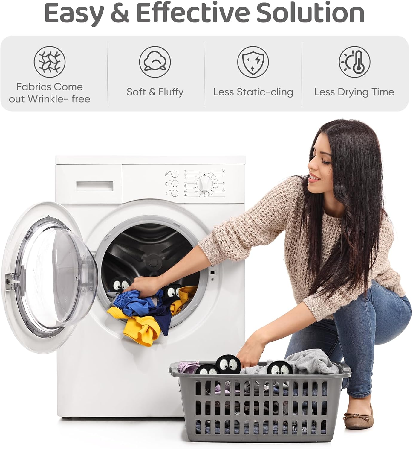 Wool Dryer Balls 6 Pack, Natural Fabric Softener, Dryer Balls Laundry Reusable, Reduces Clothing Wrinkles and Saves Drying Time (Black)