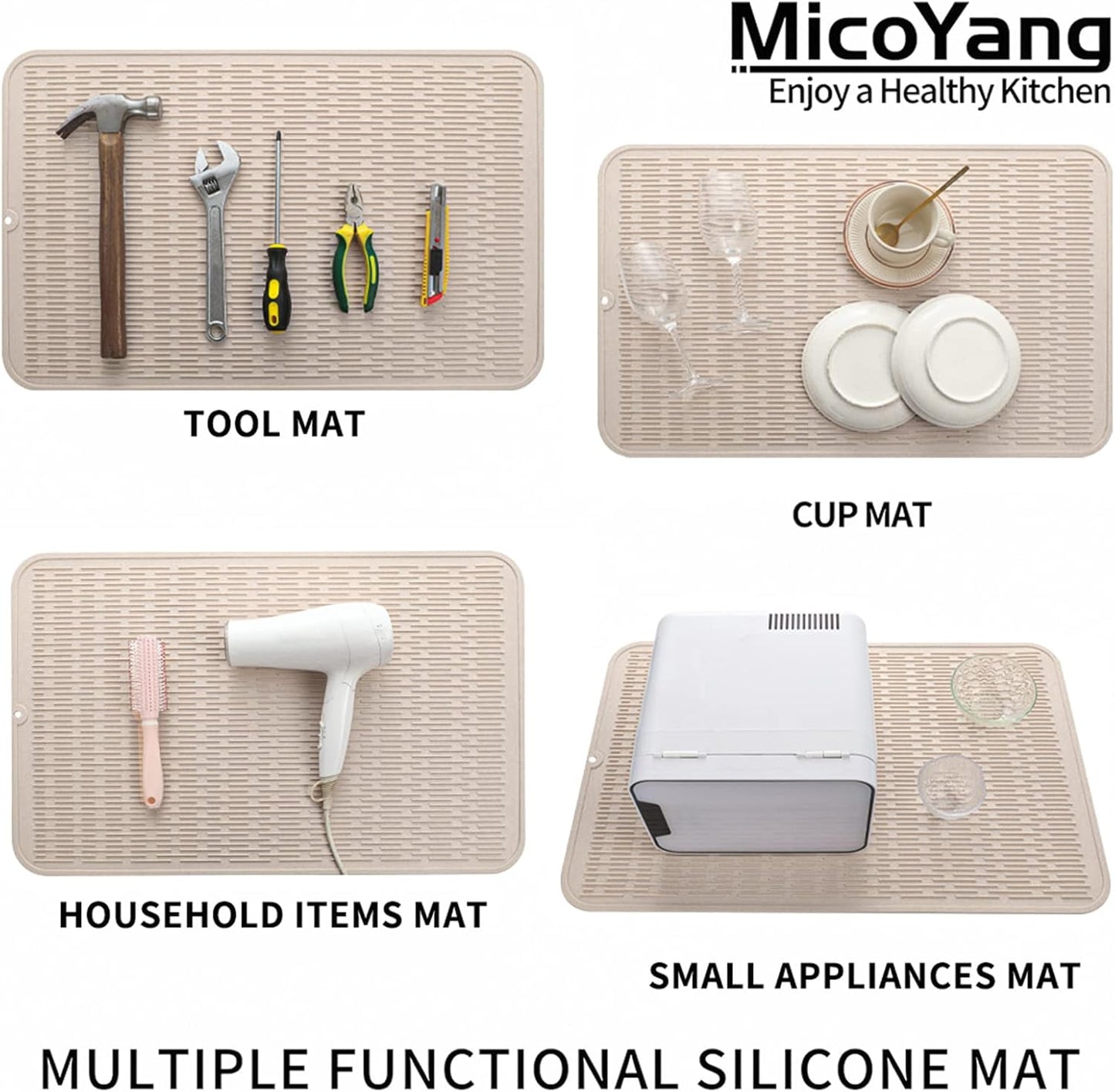 Silicone Dish Drying Mat for Multiple Usage,Easy clean,Eco-friendly,Heat-resistant Silicone Mat for Kitchen Counter or Sink,Refrigerator or Drawer Liner Tapioca 3XL 28 inches x 18 inches