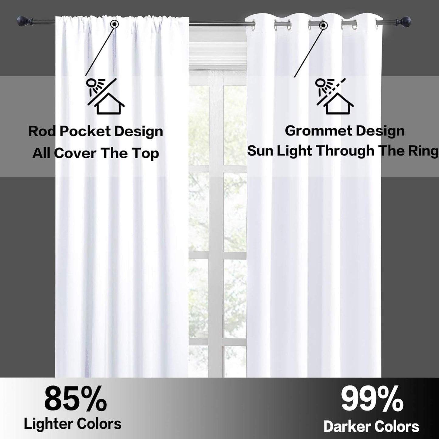 RYB HOME Room Darkening Thermal Insulated Curtains 50% Light Block Curtains Windows Dressing Privacy Protect for Bathroom Kids Nursery, Wide 42 x Long 54 inch, Pure White, 1 Pair