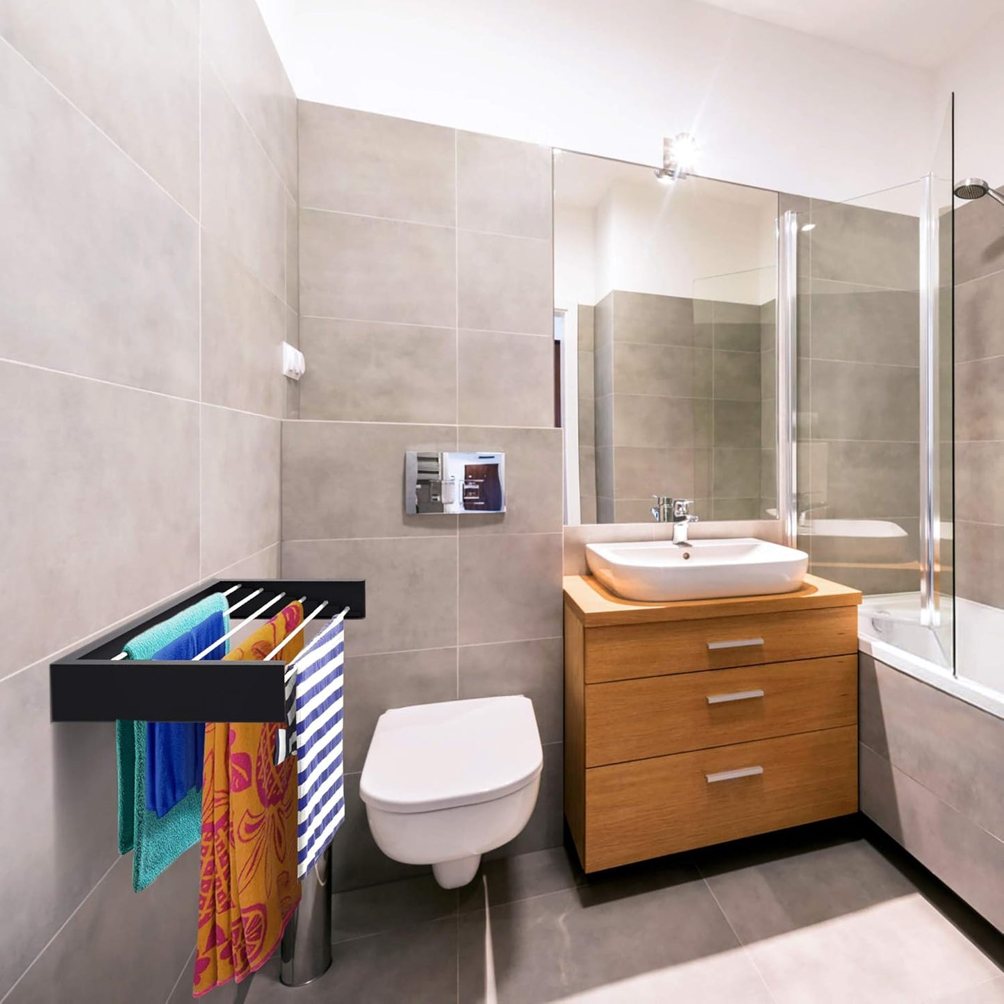 Step Up Laundry Drying Rack (27.5-INCH Industrial Gray), Wall Mounted, Retractable Clothes Drying Rack, 40lbs Load Capacity, 11.6 Linear Ft, with Wall Template and Long Screwdriver Bit