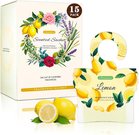 15 Packs Lemon Scented Sachets Bag for Drawers and Closets, Air Freshener for Home Fragrance Sachet, Long-Lasting Hanging Closet Deodorizer Smell Goods for House