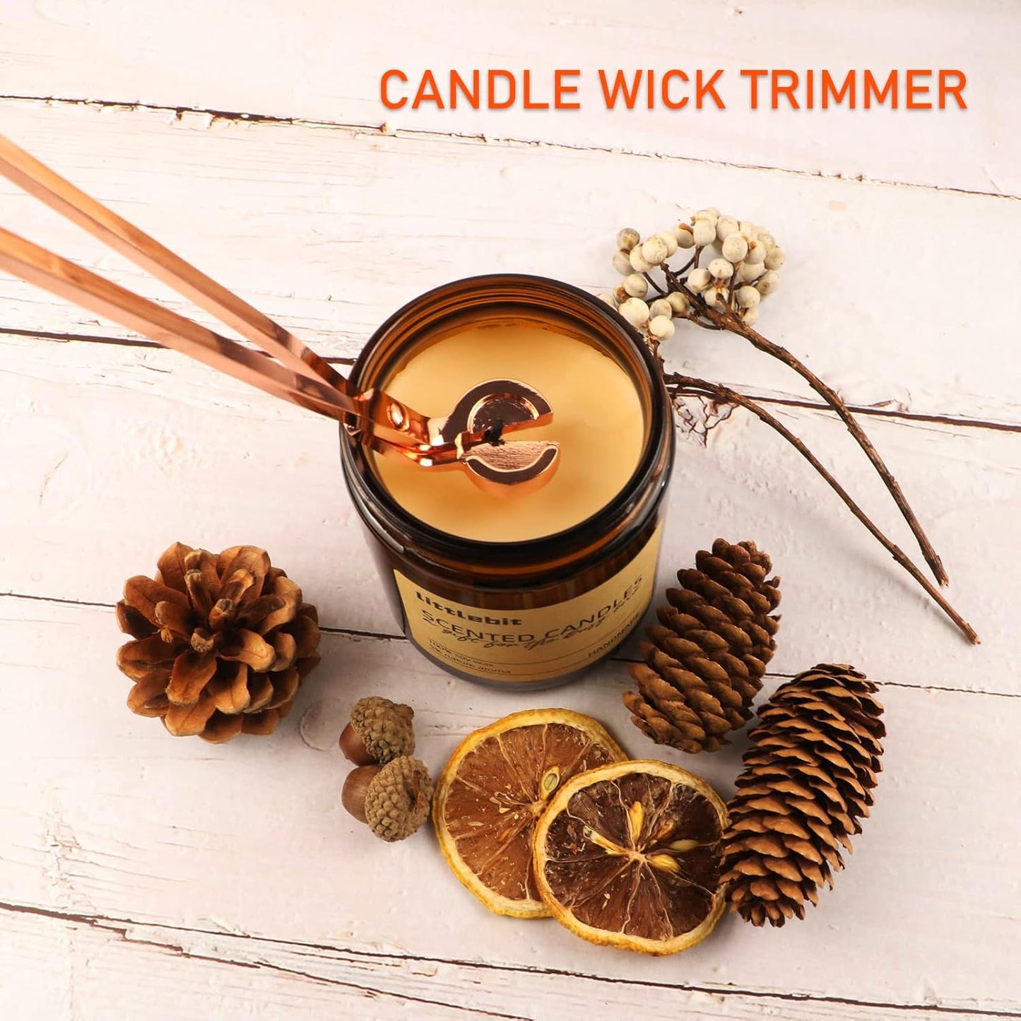 5 in 1 Candle Accessory Set, Candle Wick Trimmer Cutter, Candle Snuffer & Candle Wick Dipper,USB Rechargeable Lighter, Storage Tray Plate for Candle Lover Mom Gift, Candle Care Kit (Rose Golden)