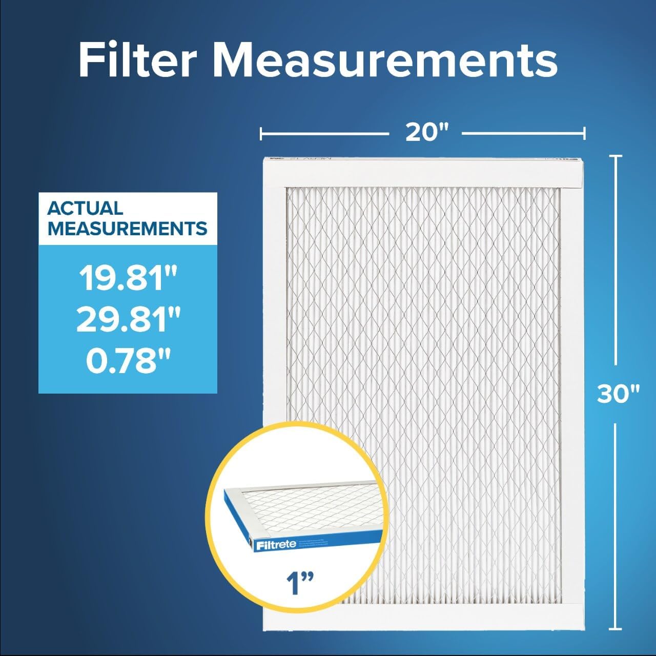 Filtrete 20x30x1 AC Furnace Air Filter, MERV 13, MPR 1900, Premium Allergen, Bacteria & Virus Filter, 3-Month Pleated 1-Inch Electrostatic Air Cleaning Filter, 6-Pack (Actual Size 19.81x29.81x0.78 in)