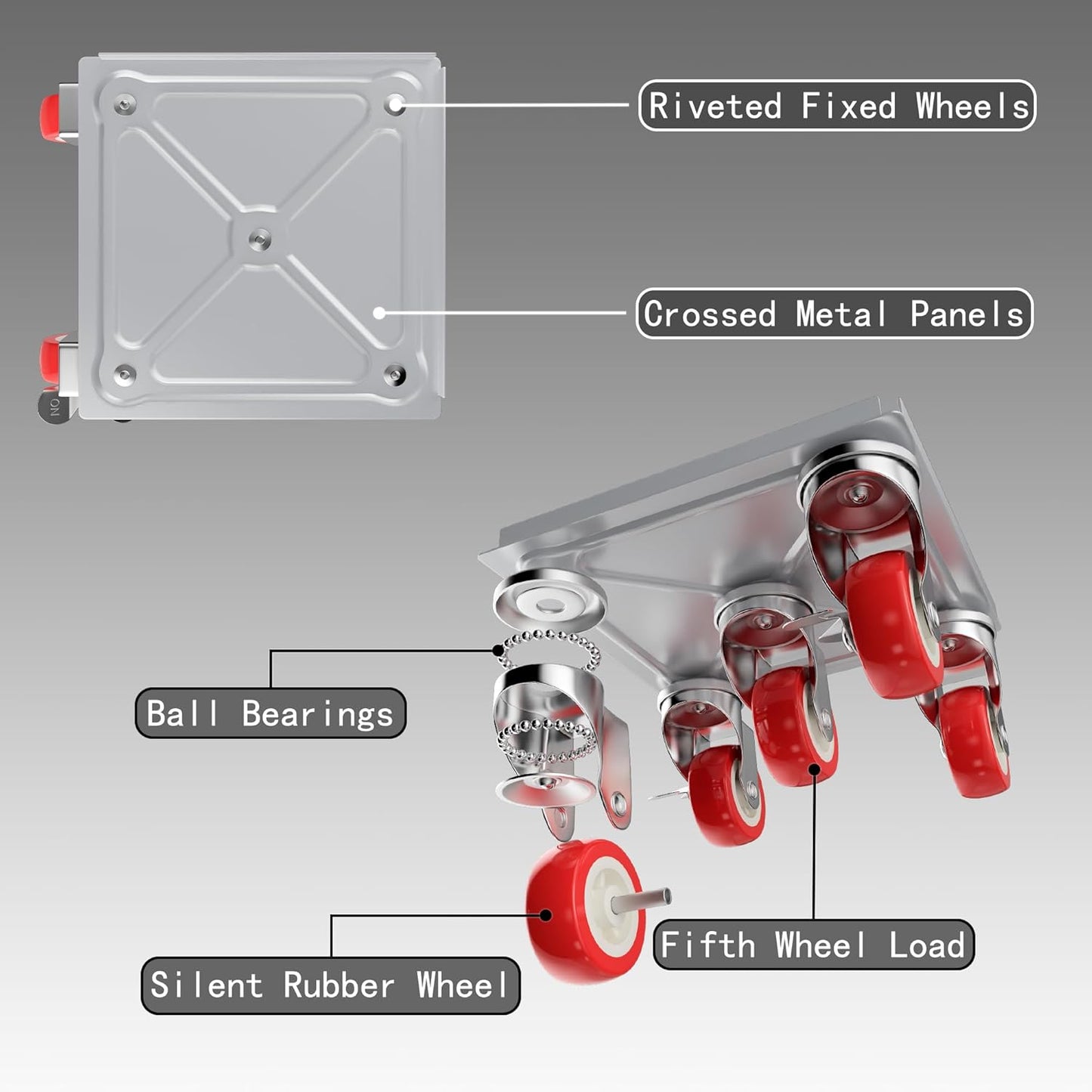 Furniture Dolly,Furniture Movers with 5 Wheels,Carbon Steel Panel Heavy Duty Dolly,Furniture Lifter with 5 360° Rotatable Rubber Universal Wheels,Maximum Load 1800LBS (Silver, 4.1x4.1 in)