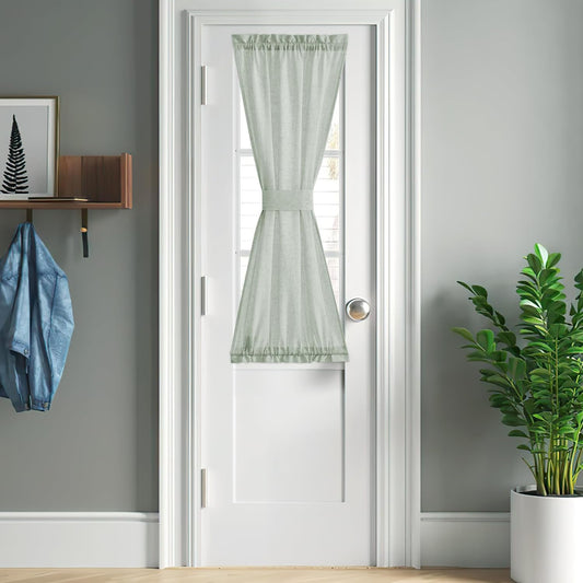 NICETOWN Linen Door Curtain - Privacy Light Filtering Tricia Window Curtains for Patio French Front Door Sidelight Curtain Tie up Shade for Classroom, W26 x L50 inch, 1 Panel, Sage Green