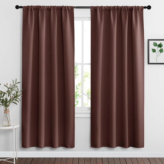 RYB HOME Rod Pocket Blackout Curtains for Bedroom Kitchen Living Room Office Light Block Energy Efficiency Glass Window Treatment Drapes, W 42 x L 63 inch, Chocolate Brown,2 Panels