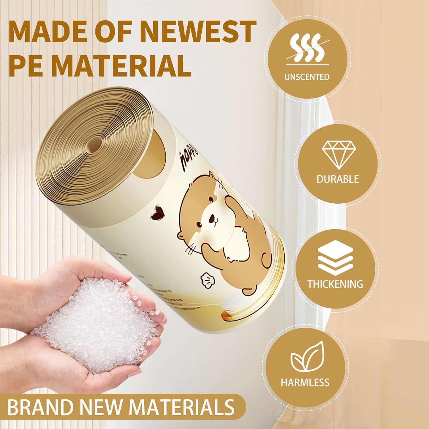 VOK 8 Gallon Trash Bags with Otters Printed, Drawstring Medium Garbage Bags, Tear-Resistant & Odor-Control Kitchen/Bathroom Trash Can Liners, Trash Bags 8 Gallon Drawstring with Secure Tie, 55 Counts