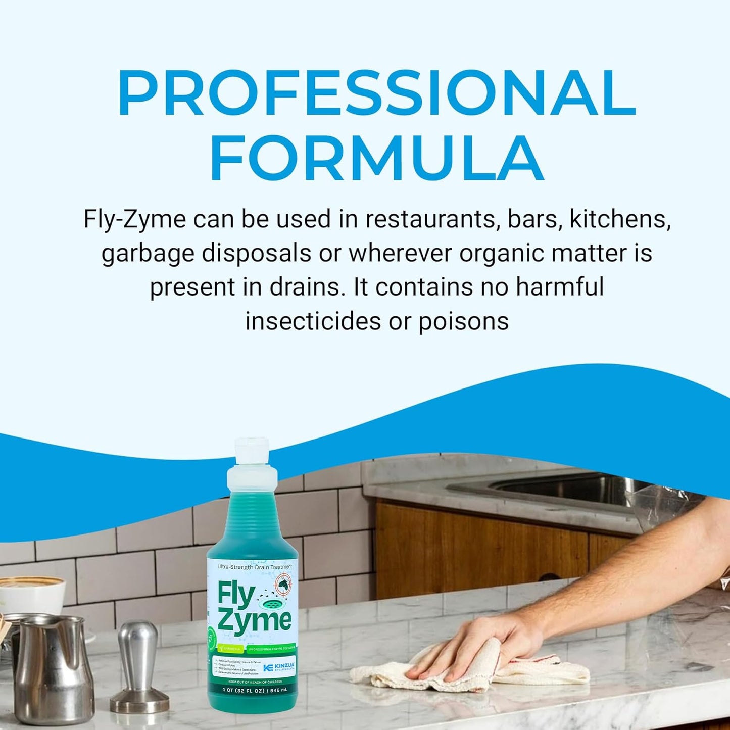 Kinzua Environmental Fly-Zyme, Highly Concentrated Enzyme Drain Cleaner for Pipes & Fruit Flies, Citronella Scented Organic Waste Degrader & Odor Neutralizer, 32 fl oz
