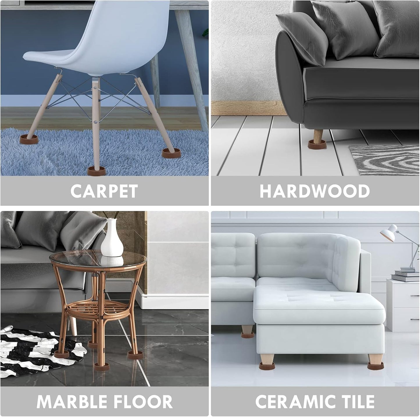 4X4 Round Rubber Caster Cups, Non Slip Furniture Pads, Anti-Slip Gripper, Anti Skid Furniture Feet, Anti Slide Floor Protector for Bed Couch Table Chair Stoppers (Brown, 4 Pack)