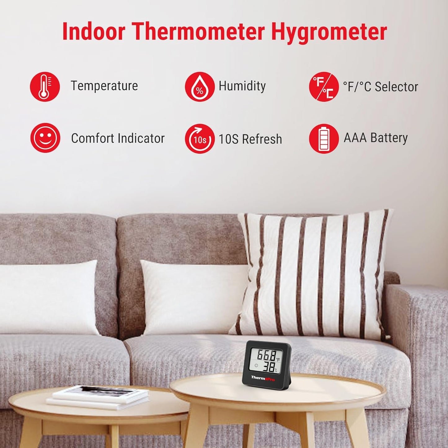 ThermoPro TP157 3 Pack Hygrometer Indoor Thermometer for Home, Room Thermometer Humidity Meter with Accurate Temperature Humidity Sensor for Greenhouse Baby Room Office