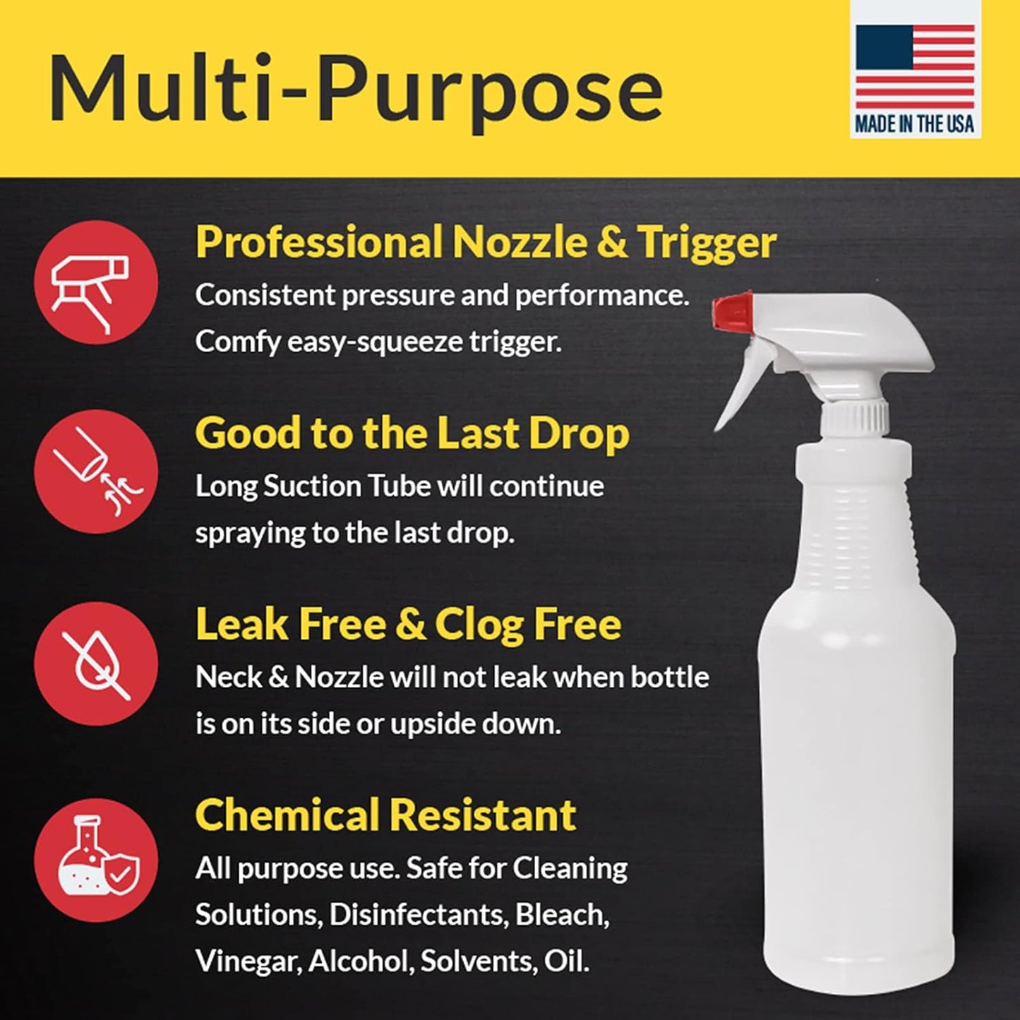 Pinnacle Mercantile Plastic Spray Bottles Leak Proof Technology Empty 32 oz Pack of 3 Made in USA