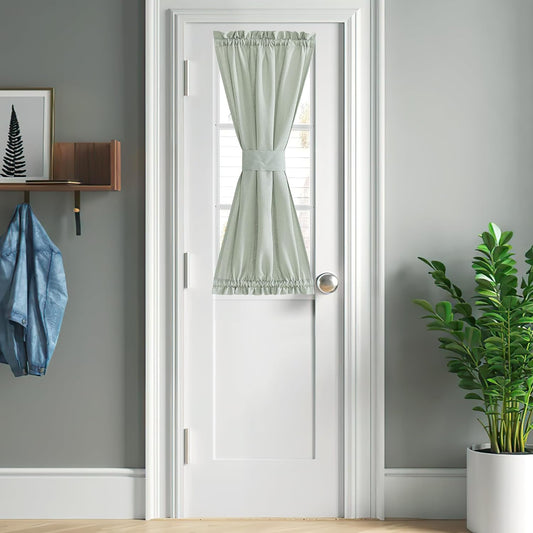 NICETOWN Sage Green Door Curtains for Window, Farmhouse Linen French Door Curtains Privacy Assured Curtain Panels Rod Pocket Window Covering for Glass with Tie-Back, 26" W by 40" L, 1 Panel