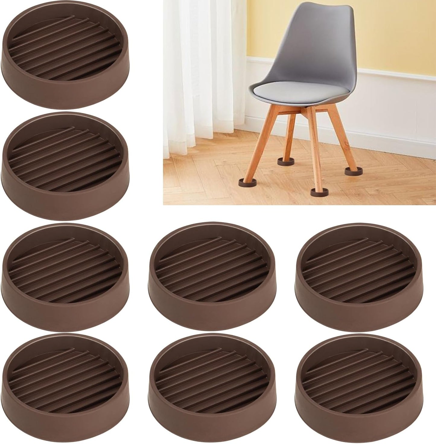 Rubber Furniture Pads Non Slips Furniture Casters Cup Chair Leg Floor Protectors for Bed Sofa Table and Chair Stopper (Pack of 8,Brown 1.5" x 1.5" Round)