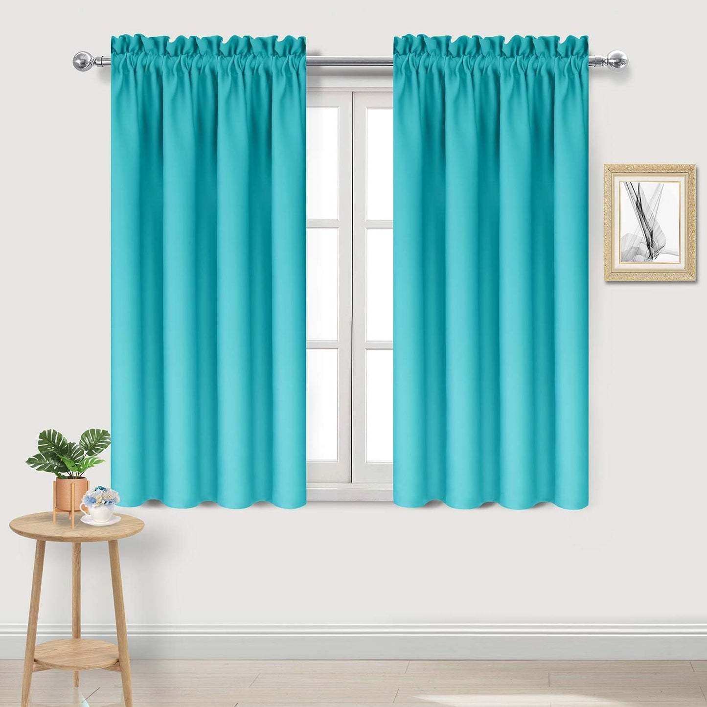 DWCN Turquoise Blackout Curtains for Bedroom – Rod Pocket Thermal Insulated Energy Saving Drapes for Living Room and Bedroom, W 38 x L 54 Inch, 2 Panels