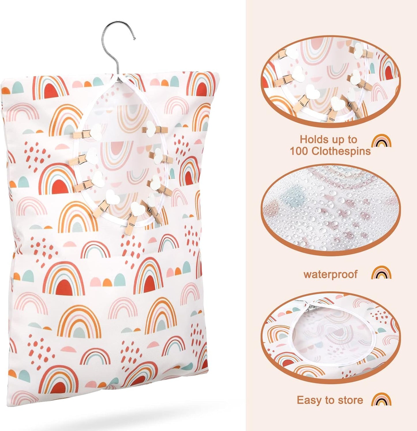 Woanger 2 Pcs Clothes Pin Bag Clothespin Holder 15 x 11 in to Hang on Line Clothes Pin Hanging Bag for Clothesline Outdoor Storage Organizer Basket with Large Opening(Cute Style)