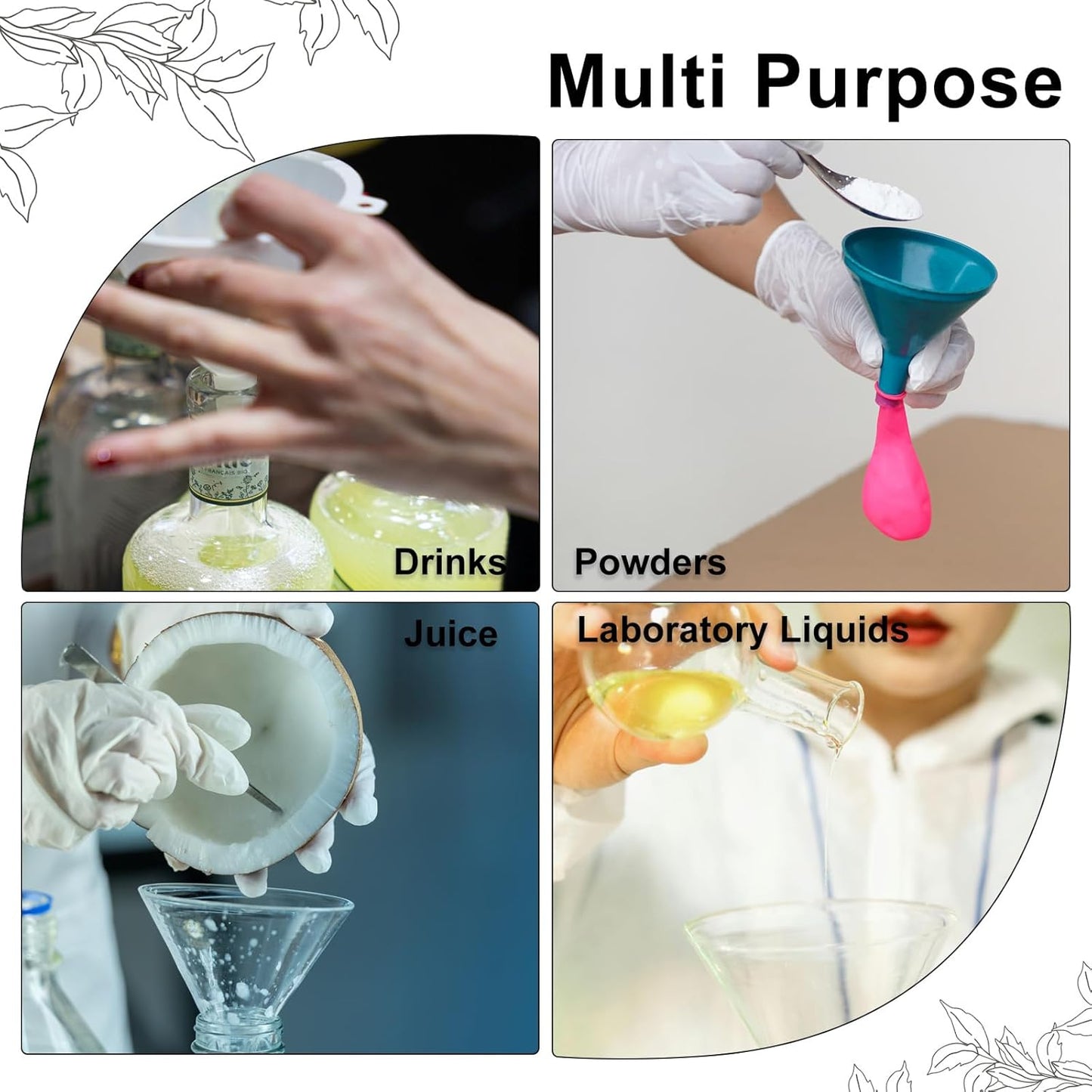 PATIKIL 3 Inch Clear Plastic Funnel, 8 Pcs Wide Mouth Multipurpose Transfer Funnel with Long Spout for Filling Water Bottle Liquid Lab Spices Powder Oil