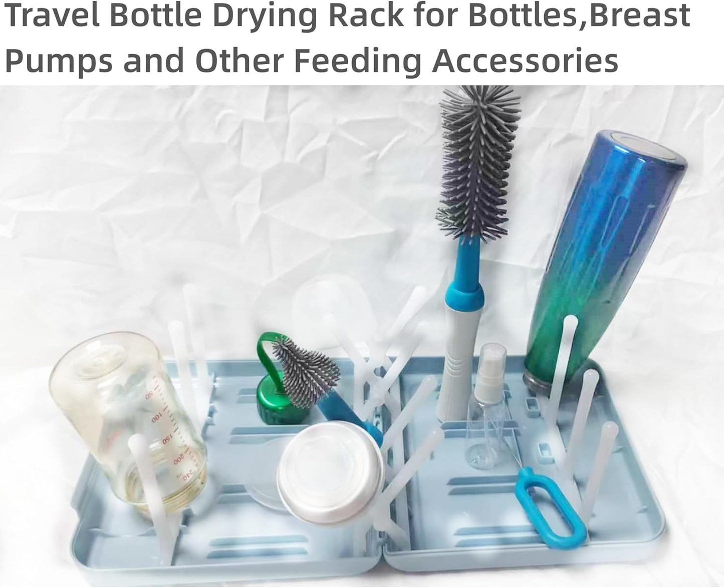 Travel Bottle Drying Rack Space Saving,Foldable Bottle Drain Rack with 16 Ribs,Portable Baby Bottle Drying Rack for Bottles,Breast Pumps and Other Feeding Accessories,Widely Used Daily Basis