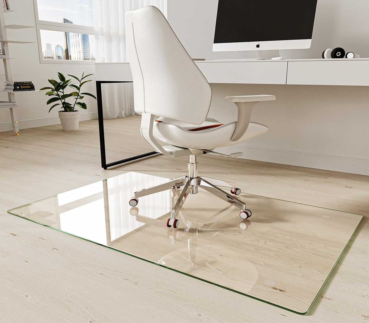 Koonmi Tempered Glass Chair Mat 30"x48" - Premium Office Chair Mat for Hardwood Floors & Low-Pile Carpet with 4 Non-Slip Pads - Thick Scratch-Resistant Surface