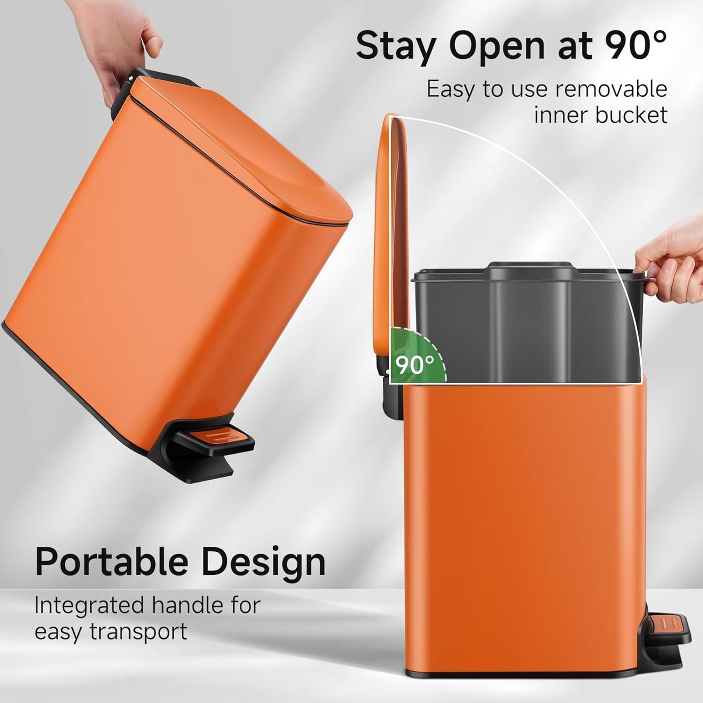 TIPGO Small Bathroom Trash Can with Lid Soft Close, 6 Liter / 1.6 Gallon Stainless Steel Garbage Can with Removable Inner Bucket, Step Pedal, Slim Trash Cans for Bedroom, Office, Kitchen (Orange)