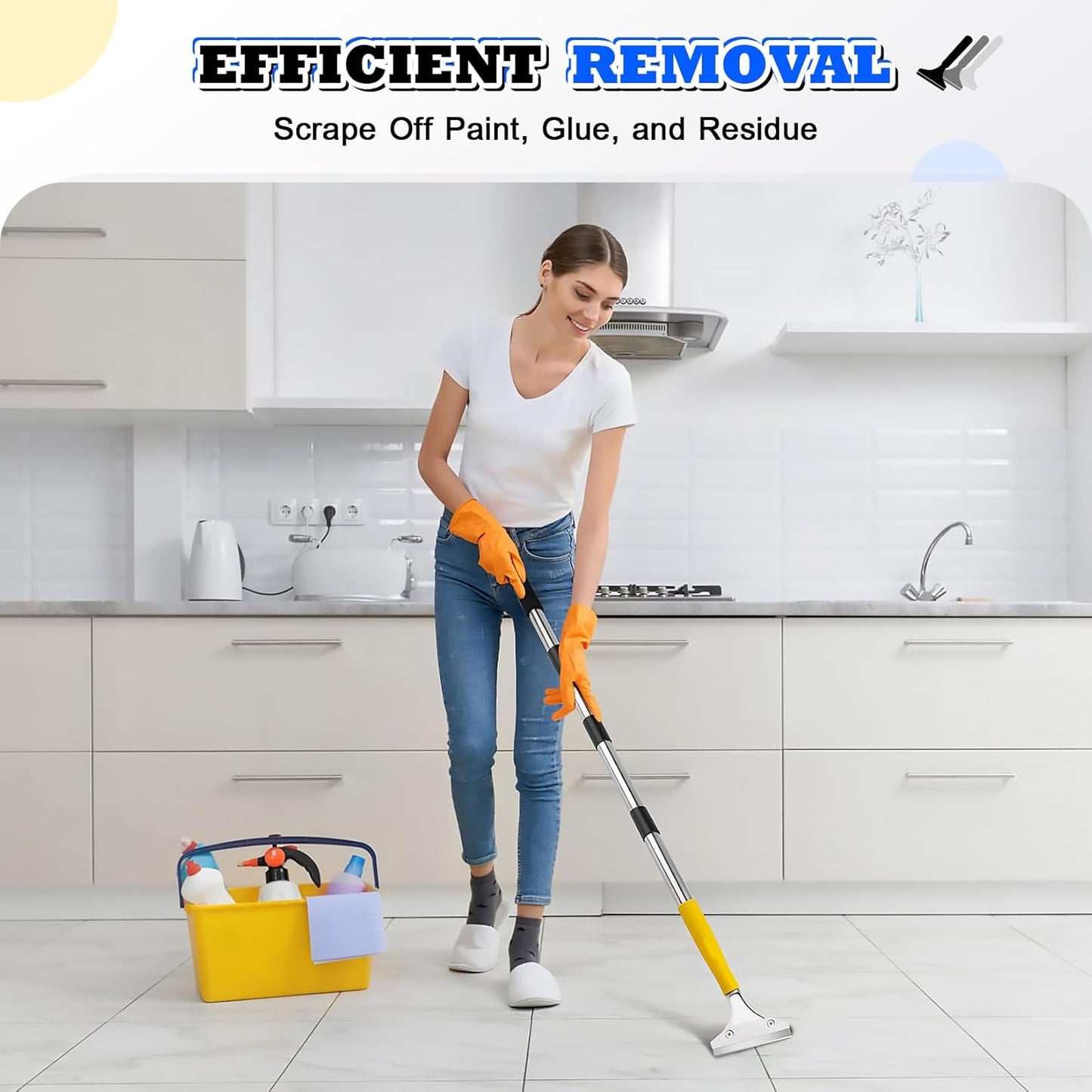 DIYSELF Scraper Tool 5.4ft (65in) Adjustable Floor Scraper Long Handle Heavy Duty Paint Scraper 4 Inch Razor Blade Scraper for Windows Glass Cleaning Shower Gum Tile Scraper Ceiling Scraper