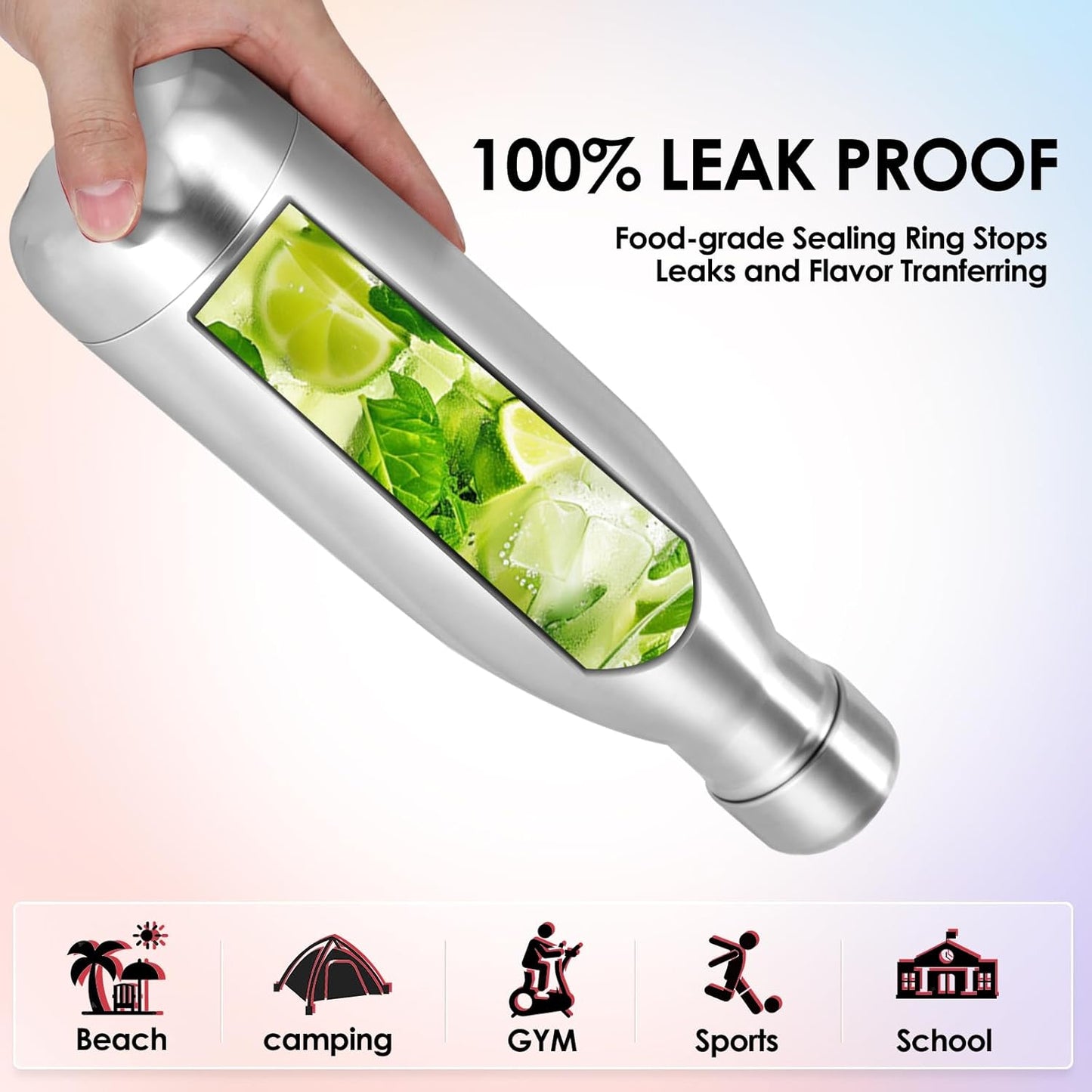 25oz Cola-Bottle Shaped Stainless Steel Leak-proof Water Bottle,Double Wall Vacuum Insulated Metal,Travel Mug For Sports Indoors & Outdoors,BPA-Free School Kid FlaskS,Silver(4 Pack)