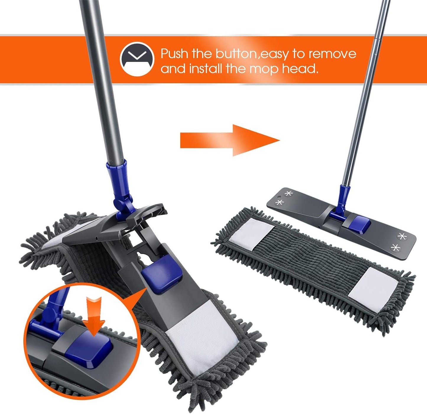 MASTERTOP Professional Microfiber Floor Mop - Flat Mop for Hardwood, Tiles, Laminate, Vinyl with 4 Refills, Extendable Handle