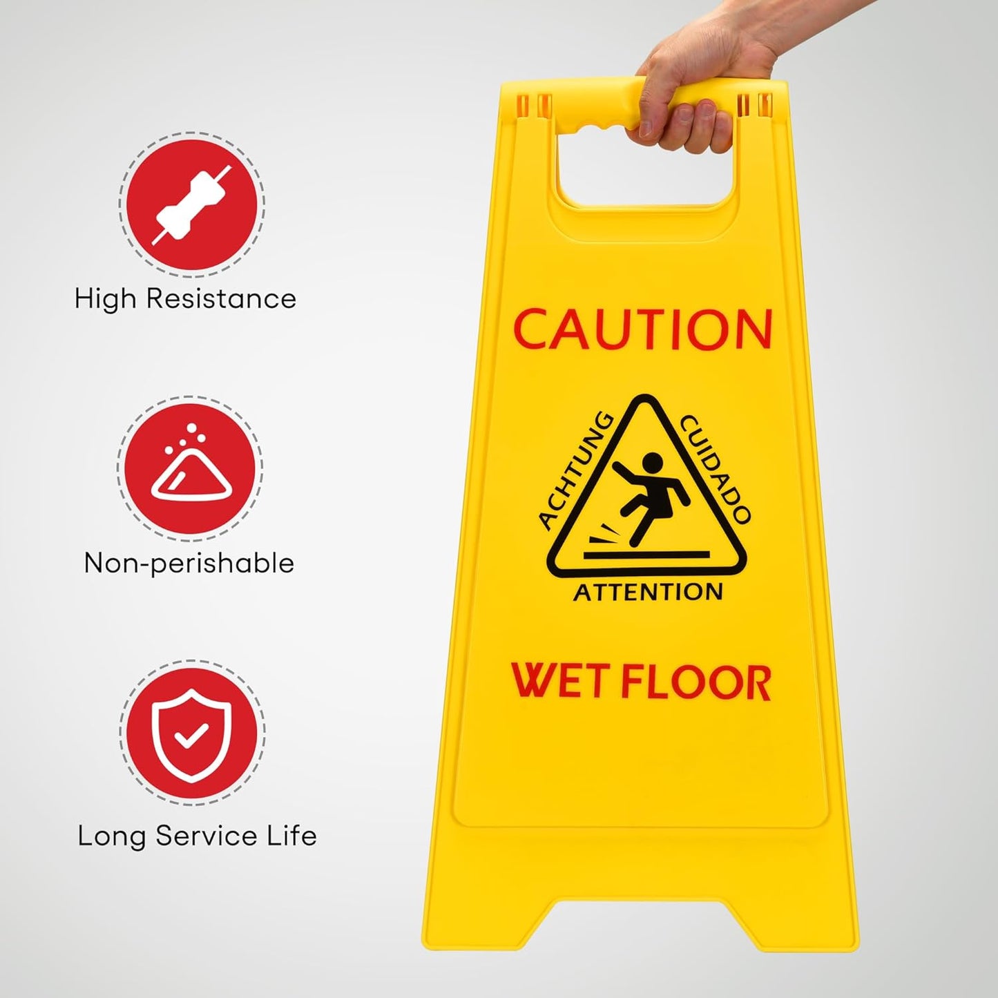 MATTHEW CLEANING 25'' Industrial Wet Floor Sign 12 Pack 2-Sided Safety A-Frame Birght Yellow Multilingual Warning Signs Commercial Caution Wet Fold-out Floor Signs For Indoors and Outdoors