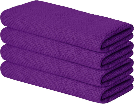Artoid Mode 100% Cotton Purple Waffle Weave Kitchen Dish Cloths, 13x28 Inch Ultra Soft Absorbent Quick Drying Kitchen Dish Towels Set of 4