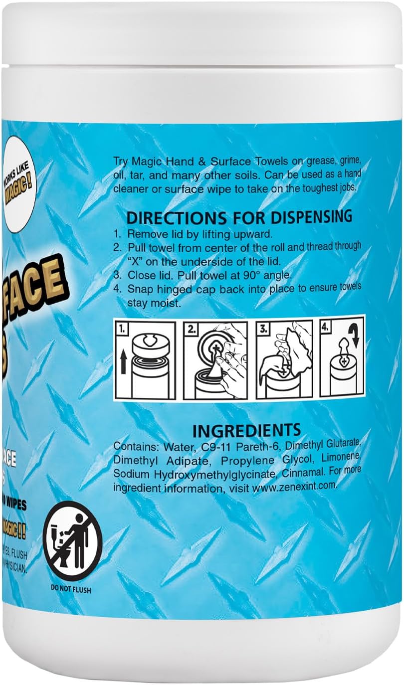 Magic Heavy Duty Cleaning Wipes - Dual Sided Hand & Surface Shop Towels | Professional-grade Cleaning | Waterless | Moisturizing | Cleans Grease, Oil, Dirt, & more (6 Pack | 420 Sheets Total)
