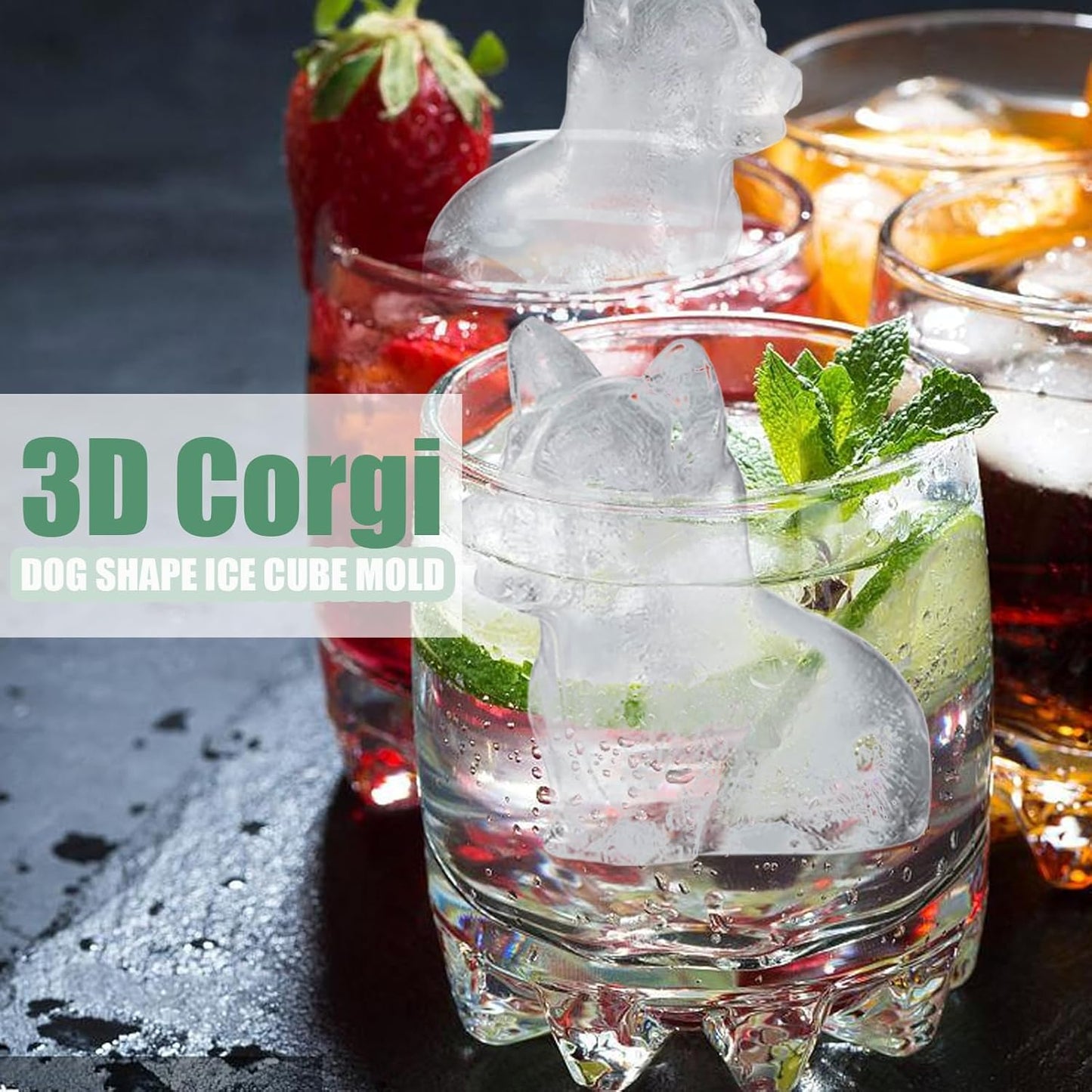 Corgi Dog gifts 3D Ice Cube Mold, Admaison Ice Cube Tray with Funnel for Cocktails, Bourbon,Brandy, Whiskey Gifts for Men, Silicone Fun Shapes Black (Corgi)