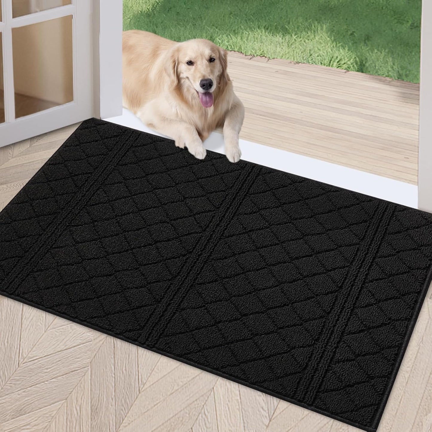 REFETONE Indoor Doormat, Front Back Door Mat 24"x36" Absorbent Rubber Backing Non Slip Door Mats, Low-Profile Resist Dirt Entrance Rugs, Machine Washable Door Rugs Inside Floor Mat for Entryway, Black