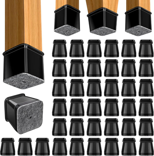 BUMACO Chair Leg Floor Protectors Square Chair Leg Protectors for Hardwood Floors 40Pcs Silicone Covers to Protect Floors Square (Black-L Fit 1-1/16" to 1-5/8")