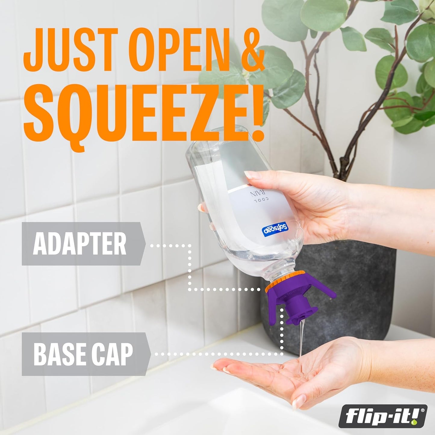 Flip-It! Bottle Emptying Kit – 6 Bottle Pack - No more wasted product - Fits most plastic bottles – 6 Base Caps, 6 Adapters – Bright Color Edition