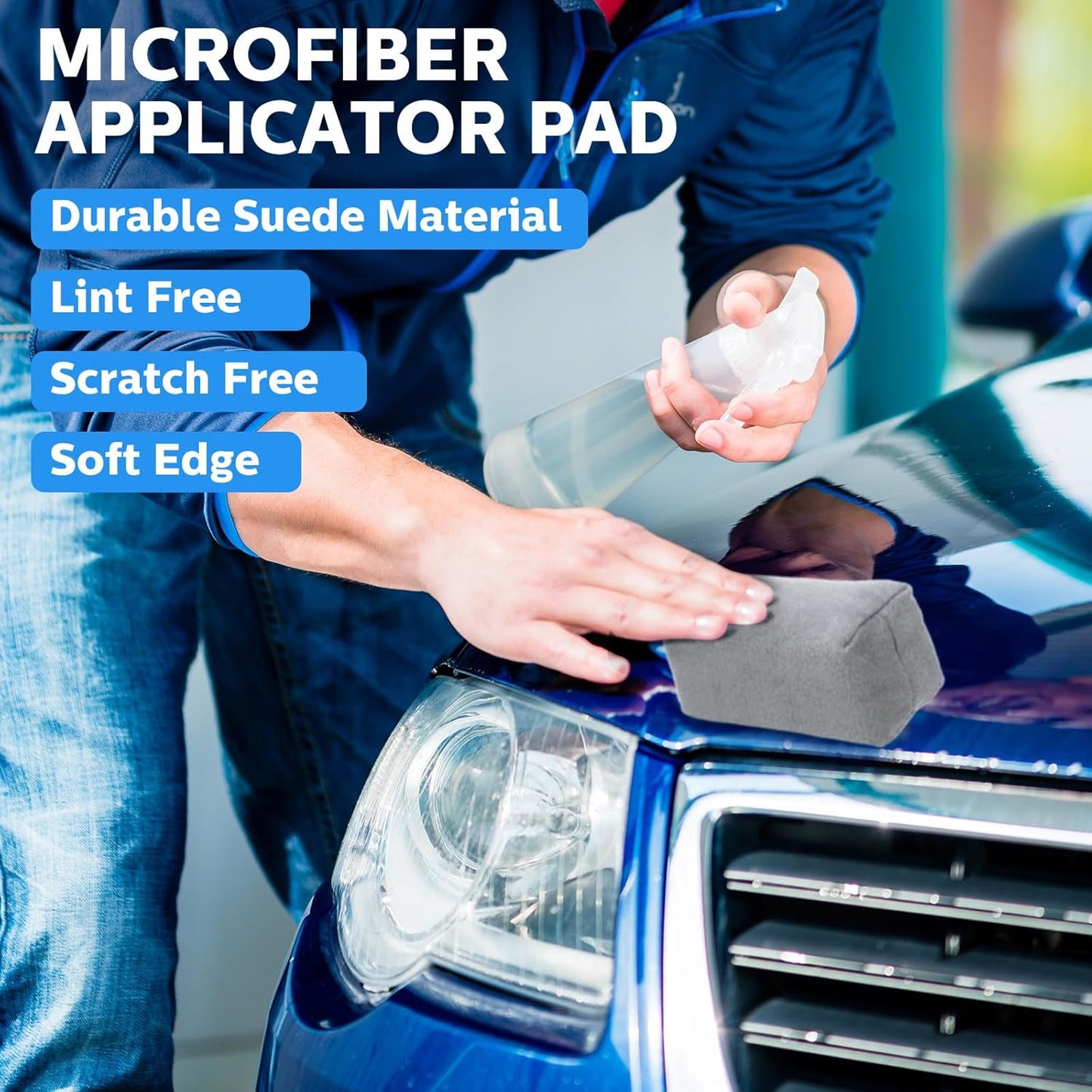 Riakrum 18 Pack Microfiber Applicator Pads Suede Car Detailing Sponge Ceramic Coating Applicator Pads Coating Sponge for Cars Graphene Metal Plastic Trim Ceramic Spray Applying Wax