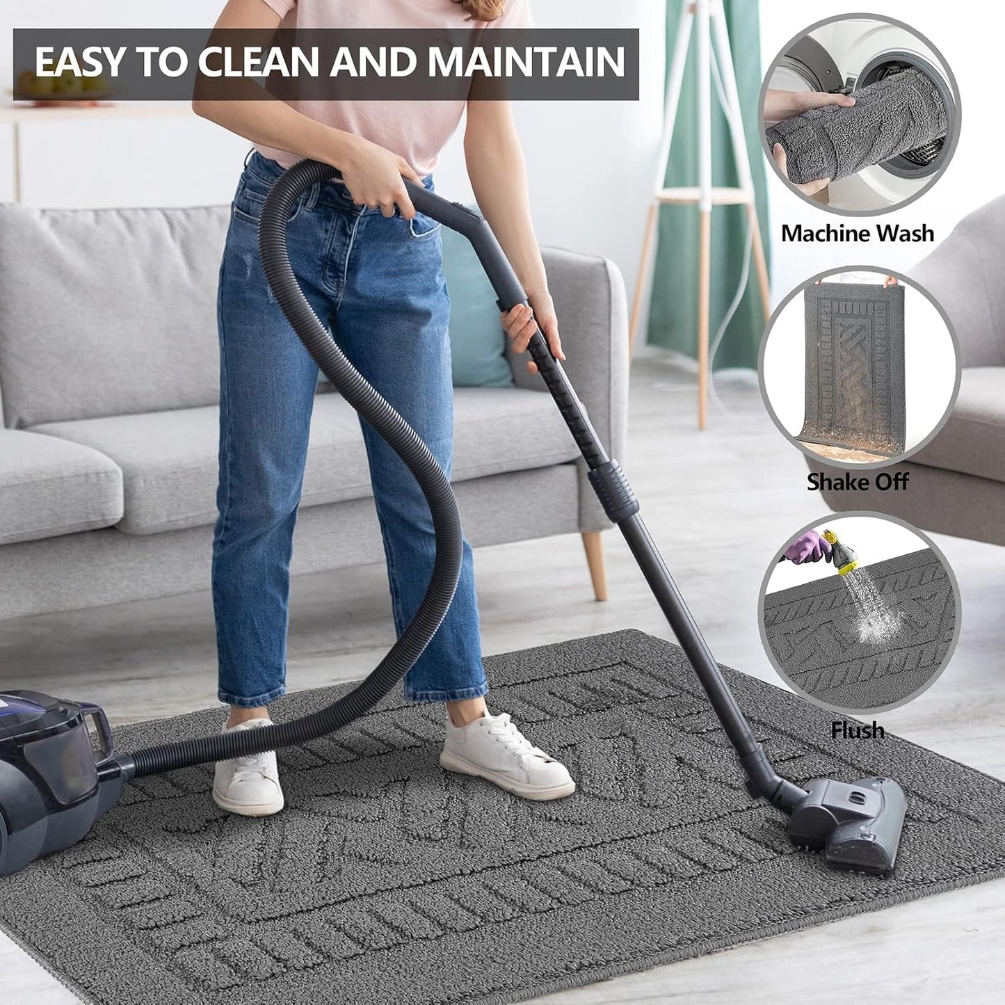 FONEYI Indoor Doormat, Front Back Door Mat Rubber Backing Non Slip Door Mats, 32"x40" Low-Profile Absorbent Resist Dirt Entryway Doormat Inside Floor Mats Entrance Washable, Entry Doormats, Grey