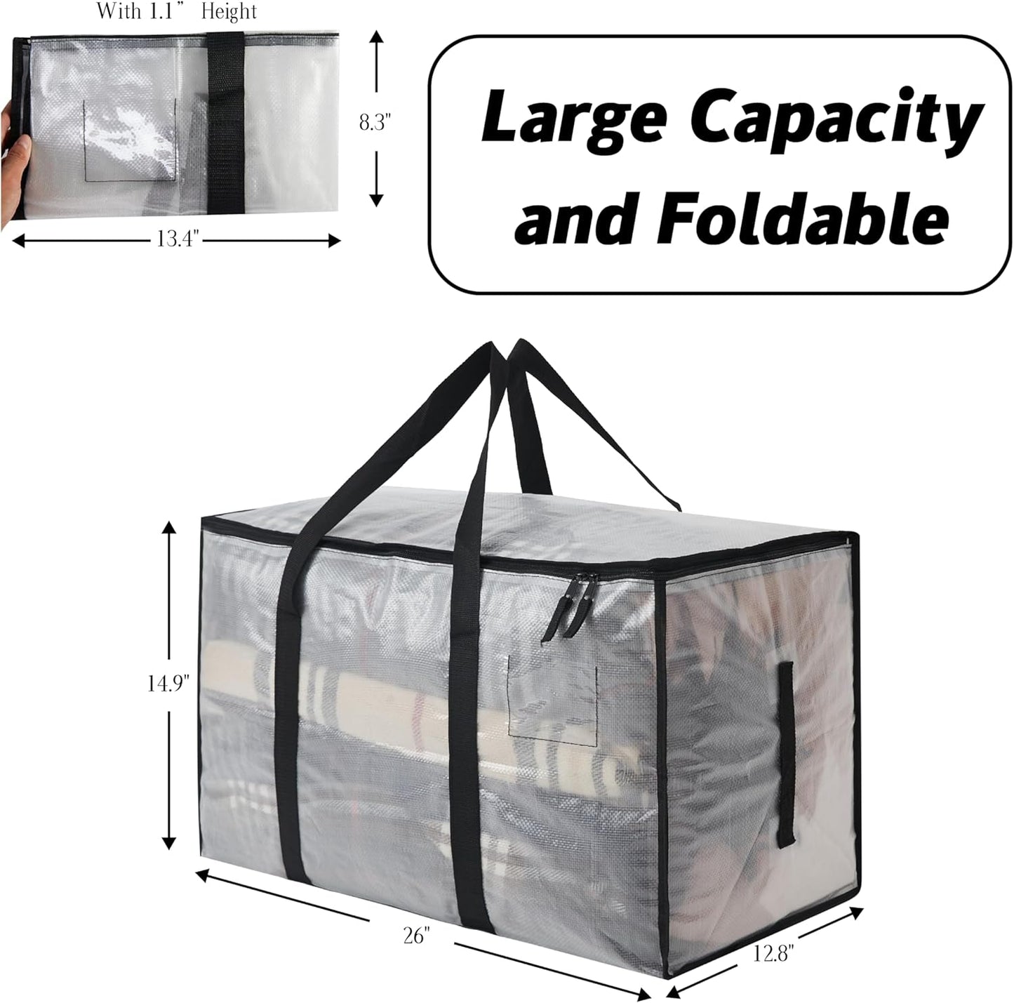 Heavy Duty 93L (24.5 Gallon) Stackable Storage Bins with Fully Openable Lids, Moving Bags Heavy Duty, Clear Plastic Totes for Moving Storage, Home Organization, Closet, Dorm Room. 2 Pack