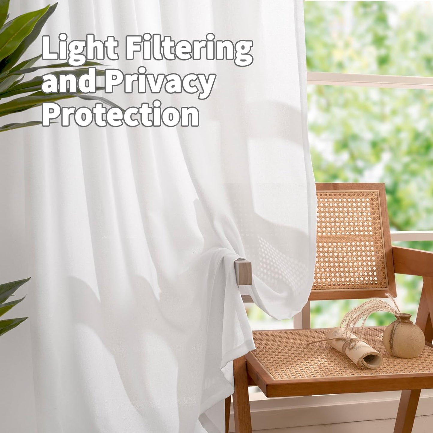 YoungsTex White Linen Semi Sheer Curtains 108 Inch Length 2 Panels, Light Filtering Window Drapes Extro Long for Living Room Bedroom, 40 X 108 Inch